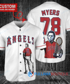 Los Angeles Angels x Halloween Michael Myers with Trophy Custom Baseball Jersey White