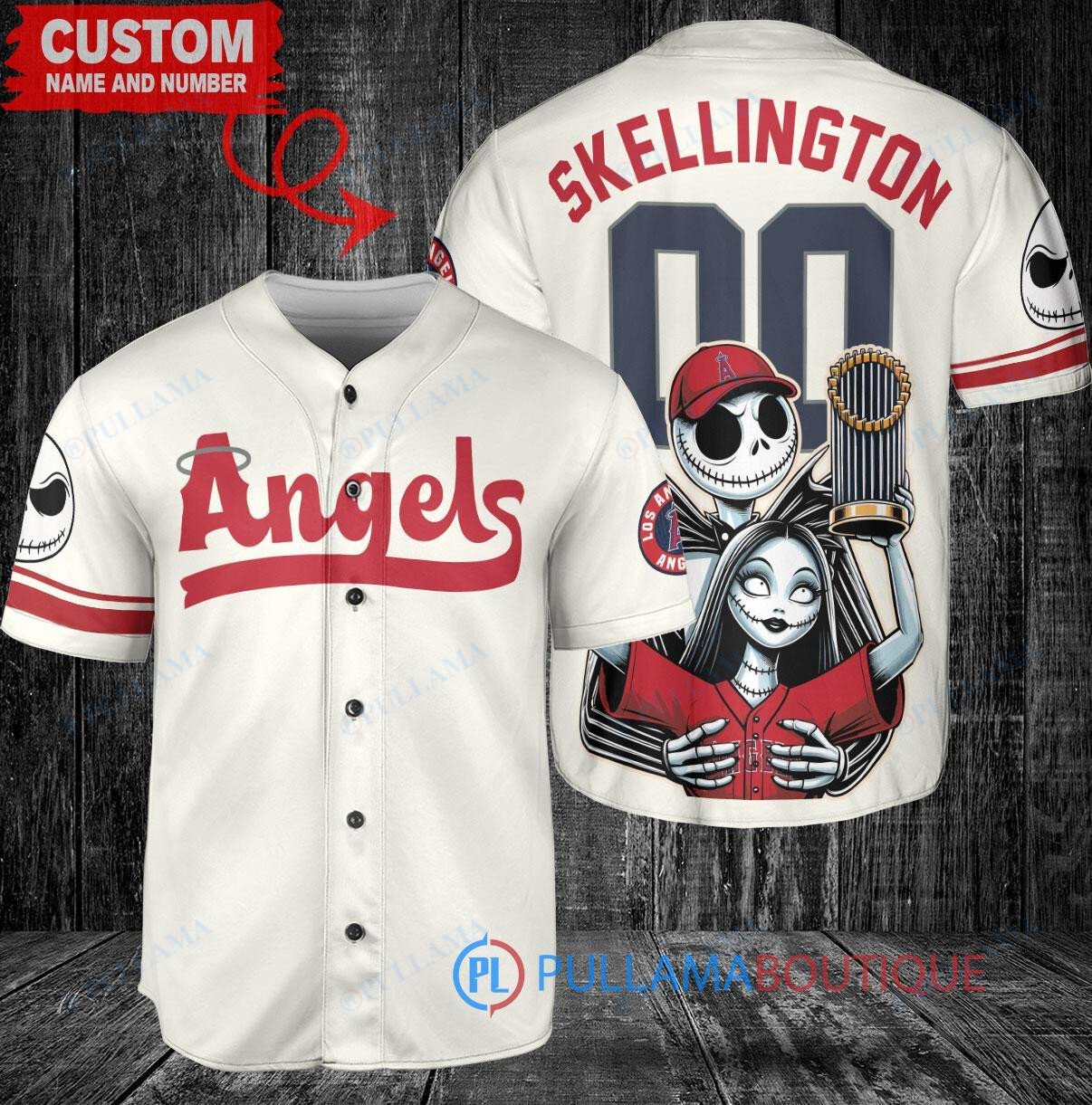 Milwaukee Brewers Jack Skellington Sally World Series Trophy Baseball Jersey Navy