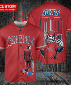 Los Angeles Angels x Joker DC Comics with Trophy Custom Baseball Jersey Red