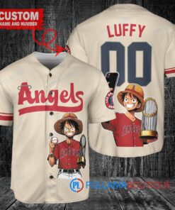 Los Angeles Angels x Luffy One Piece with Trophy Custom Baseball Jersey Cream