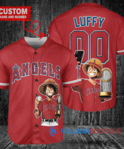 Los Angeles Angels x Luffy One Piece with Trophy Custom Baseball Jersey Red