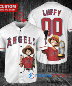 Los Angeles Angels x Luffy One Piece with Trophy Custom Baseball Jersey White