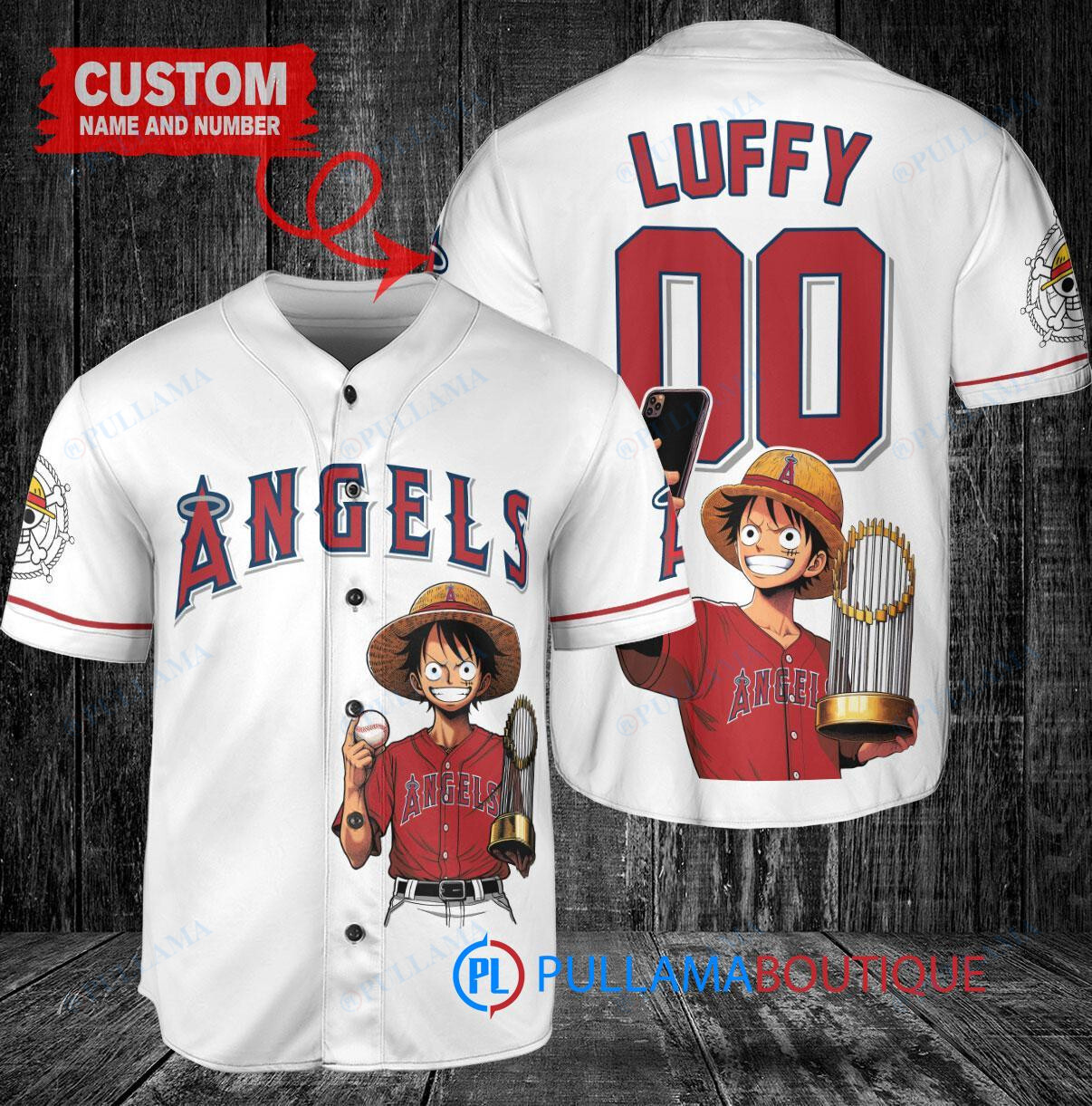 Los Angeles Dodgers x Luffy One Piece with Trophy Custom Baseball Jersey White