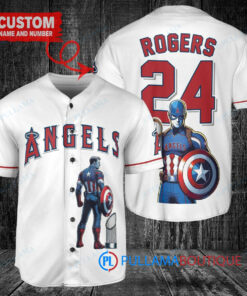 Los Angeles Angels x Marvel Captain America Steve Rogers with Trophy Custom Baseball Jersey White