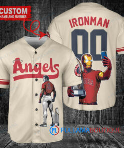 Los Angeles Angels x Marvel Iron Man Tony Stark with Trophy Custom Baseball Jersey Cream