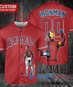 Los Angeles Angels x Marvel Iron Man Tony Stark with Trophy Custom Baseball Jersey Red