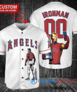 Los Angeles Angels x Marvel Iron Man Tony Stark with Trophy Custom Baseball Jersey White