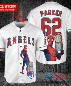 Los Angeles Angels x Marvel Spiderman with Trophy Custom Baseball Jersey White