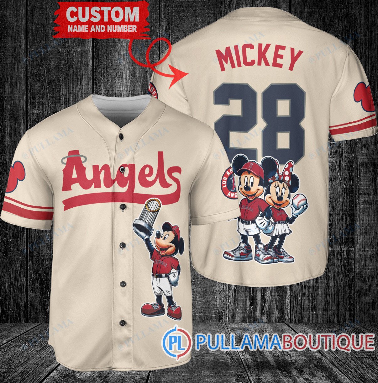 Detroit Tigers x Mickey and Minnie with Trophy Baseball Jersey Navy