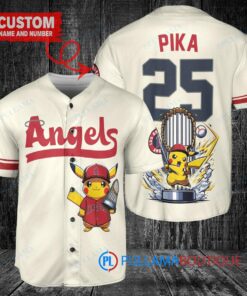 Los Angeles Angels x Pikachu Pokemon with Trophy Custom Baseball Jersey Cream