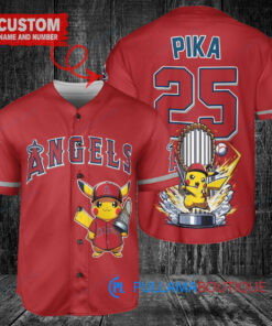 Los Angeles Angels x Pikachu Pokemon with Trophy Custom Baseball Jersey Red