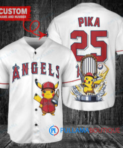 Los Angeles Angels x Pikachu Pokemon with Trophy Custom Baseball Jersey White