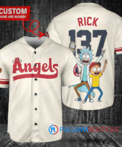 Los Angeles Angels x Rick and Morty with Trophy Custom Baseball Jersey Cream