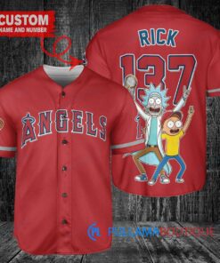 Los Angeles Angels x Rick and Morty with Trophy Custom Baseball Jersey Red