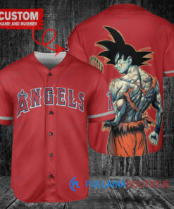 Los Angeles Angels x Son Goku Kakarot Super Saiyan Dragon Ball Z with Trophy Baseball Jersey Red