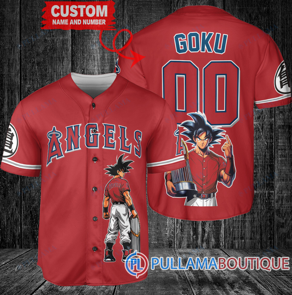 Los Angeles Angels x Son Goku Kakarot Super Saiyan Dragon Ball Z with Trophy Baseball Jersey White V2