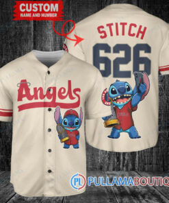 Los Angeles Angels x Stitch with Trophy Baseball Jersey Cream