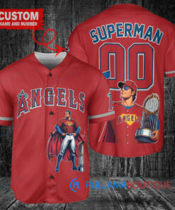 Los Angeles Angels x Superman DC Comics with Trophy Custom Baseball Jersey Red