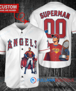 Los Angeles Angels x Superman DC Comics with Trophy Custom Baseball Jersey White