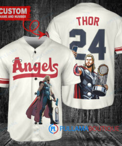 Los Angeles Angels x Thor Marvel with Trophy Custom Baseball Jersey Cream