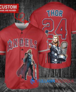 Los Angeles Angels x Thor Marvel with Trophy Custom Baseball Jersey Red