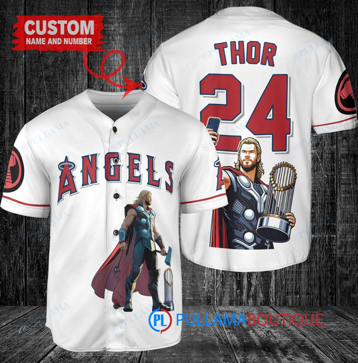 Miami Marlins x Thor Marvel with Trophy Custom Baseball Jersey Black