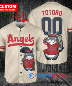 Los Angeles Angels x Totoro Studio Ghibli with Trophy Custom Baseball Jersey Cream