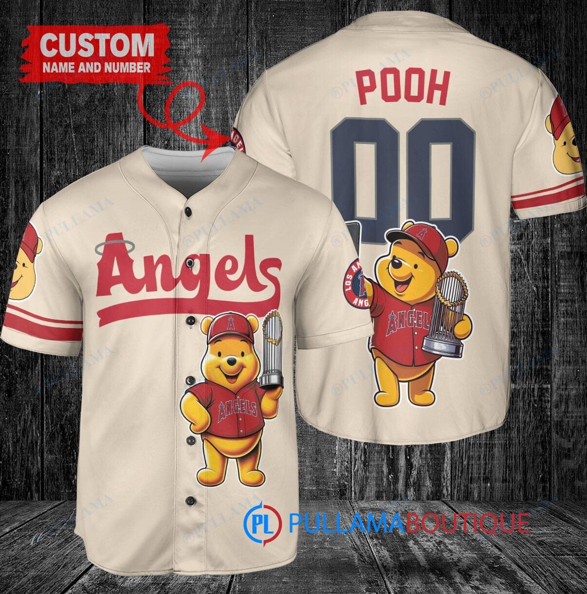 New York Yankees x Winnie the Pooh with Trophy Custom Baseball Jersey Gray