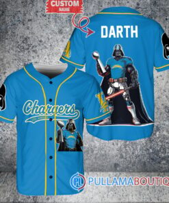 Los Angeles Chargers x Darth Vader Star Wars with Trophy Custom Baseball Jersey Blue