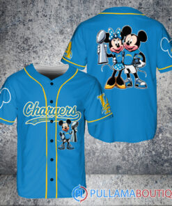 Los Angeles Chargers x Mickey and Minnie with Trophy Baseball Jersey Blue