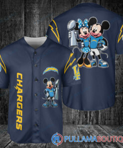 Los Angeles Chargers x Mickey and Minnie with Trophy Baseball Jersey Navy