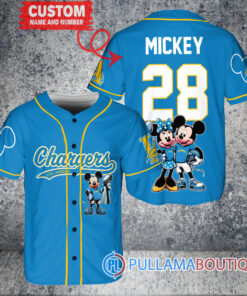 Los Angeles Chargers x Mickey and Minnie with Trophy Custom Baseball Jersey Blue