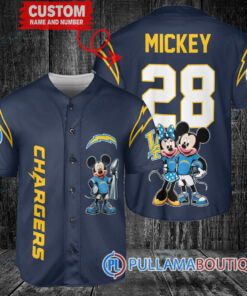 Los Angeles Chargers x Mickey and Minnie with Trophy Custom Baseball Jersey Navy