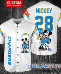 Los Angeles Chargers x Mickey and Minnie with Trophy Custom Baseball Jersey White