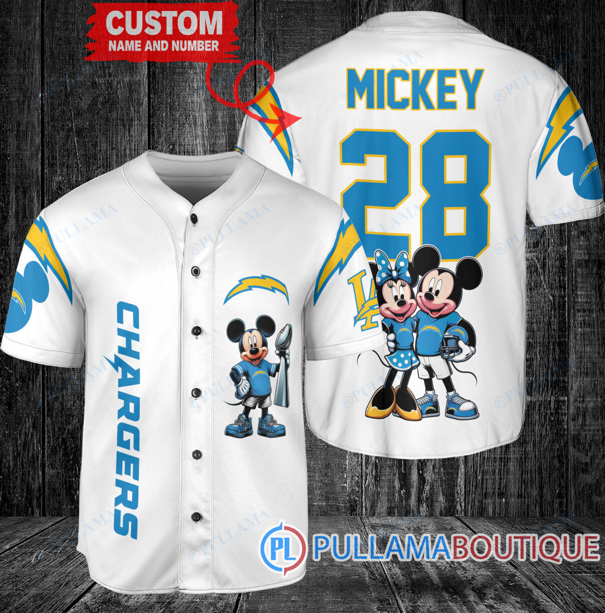 Kansas City Chiefs x Mickey and Minnie with Trophy Custom Baseball Jersey White