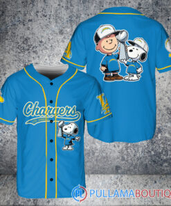 Los Angeles Chargers x Snoopy and Charlie Brown with Trophy Baseball Jersey Blue