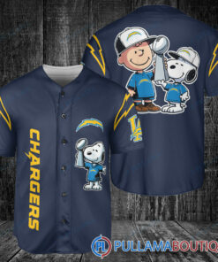 Los Angeles Chargers x Snoopy and Charlie Brown with Trophy Baseball Jersey Navy