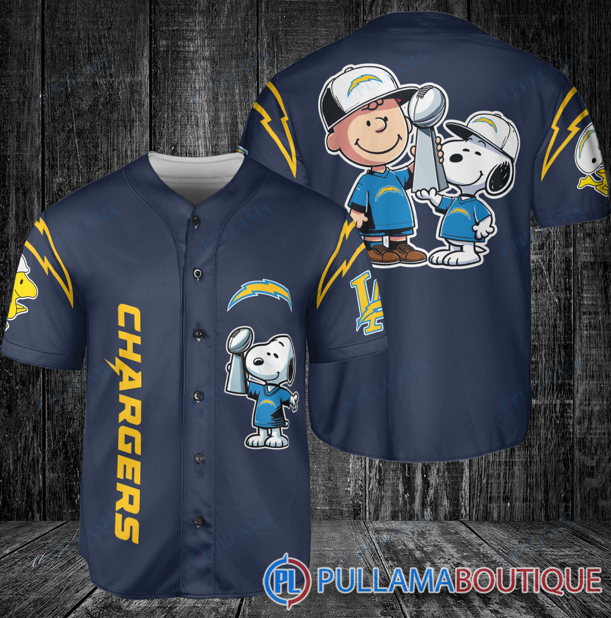 Tennessee Titans x Snoopy and Charlie Brown with Trophy Baseball Jersey Blue