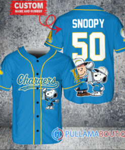 Los Angeles Chargers x Snoopy and Charlie Brown with Trophy Custom Baseball Jersey Blue