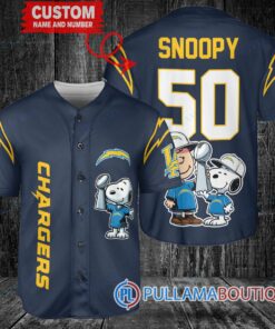 Los Angeles Chargers x Snoopy and Charlie Brown with Trophy Custom Baseball Jersey Navy