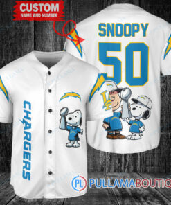 Los Angeles Chargers x Snoopy and Charlie Brown with Trophy Custom Baseball Jersey White