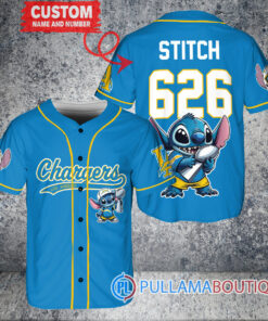 Los Angeles Chargers x Stitch with Trophy Custom Baseball Jersey Blue