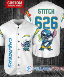 Los Angeles Chargers x Stitch with Trophy Custom Baseball Jersey White