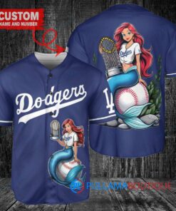 Los Angeles Dodgers x Ariel Mermaid with Trophy Custom Baseball Jersey Navy