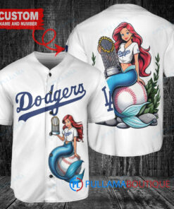 Los Angeles Dodgers x Ariel Mermaid with Trophy Custom Baseball Jersey White