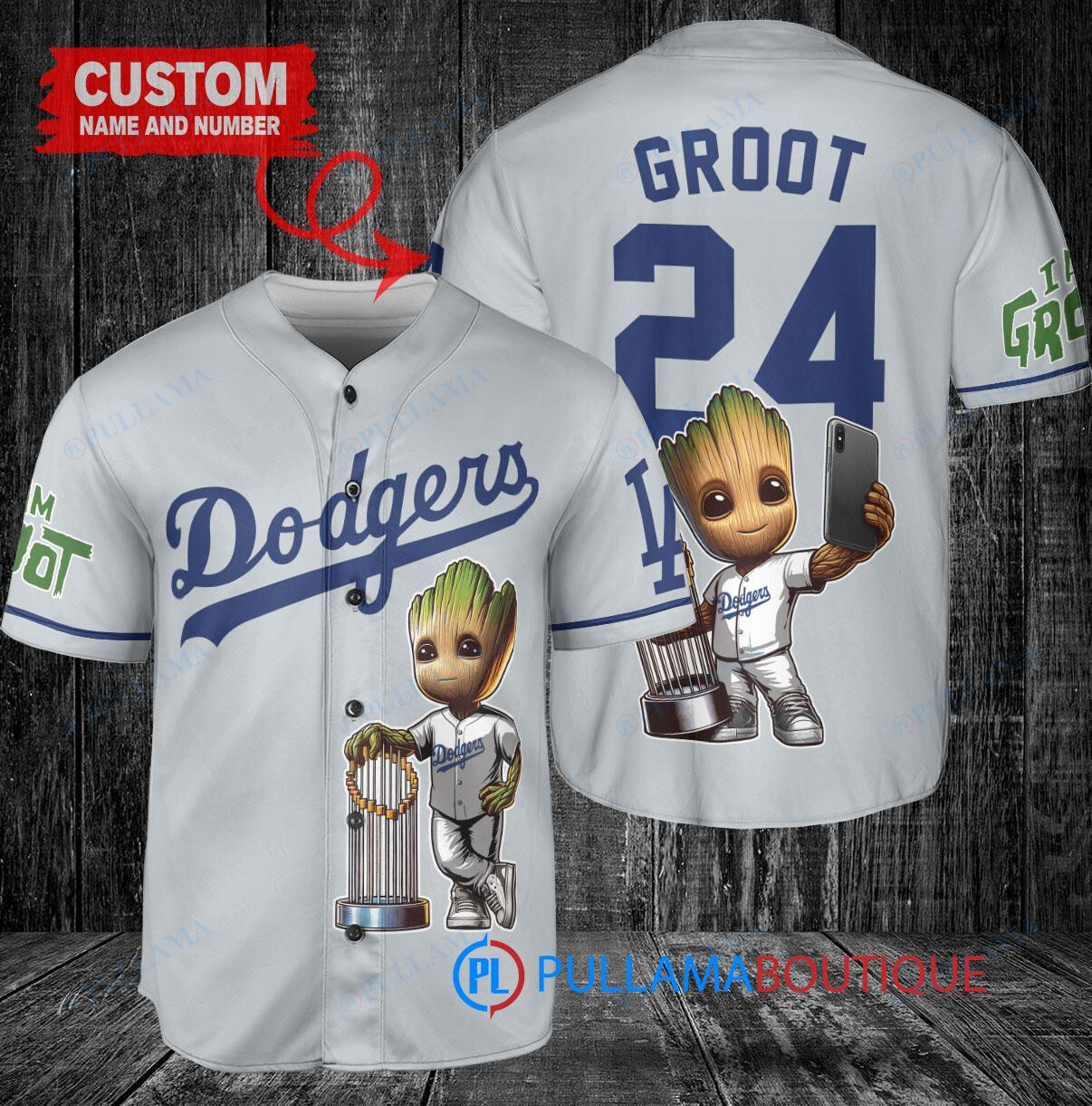 NY Yankees Baby Groot Marvel Guardians Of The Galaxy Baseball Jersey Gray