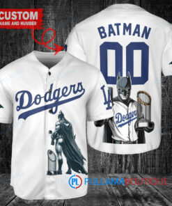 Los Angeles Dodgers x DC Comics Batman The Dark Knight with Trophy Custom Baseball Jersey White