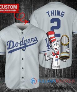 Los Angeles Dodgers x Dr Seuss with World Series Trophy Custom Baseball Jersey Gray