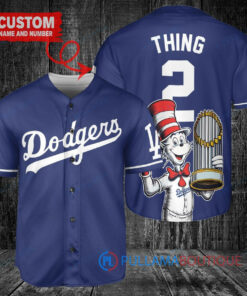 Los Angeles Dodgers x Dr Seuss with World Series Trophy Custom Baseball Jersey Navy