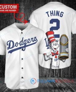 Los Angeles Dodgers x Dr Seuss with World Series Trophy Custom Baseball Jersey White